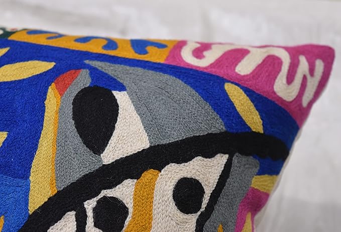 Matisse Decorative Pillow Cover - Music Modern Chair Cushion| Modern Farmhouse Pillows | Flower Outdoor Pillow | Mid Century Chair Cushions |Hand Embroidered Wool Size 18x18-Ruum Studio Home