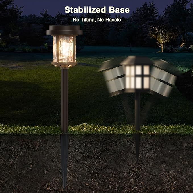 XMCOSY+ Solar Pathway Lights, Garden Solar Lights, 20 LM LED Glass Water Lens, IP65 Waterproof Solar Powered Light for Outside Driveway Walkway Landscape Backyard Sidewalk (‎Black & Brown)-Ruum Studio Home