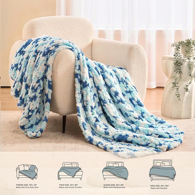 L'AGRATY Chunky Knit Blanket Throw: 50''x60'' Chenille Chunky Knitted Throw Blankets for Bed Couch - Handmade Thick Cable Knit Blanket - Large Crochet Rope Blankets for Home Decor-Ruum Studio Home
