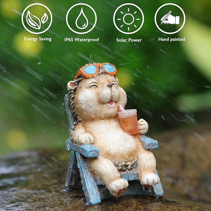 Miniature Hedgehog Figurine Solar Resin Statue for Outside Garden Lawn Yard Patio Home Office Decorations, Ideal Ornaments Birthday Gifts for Mom Women Grandma-Ruum Studio Home