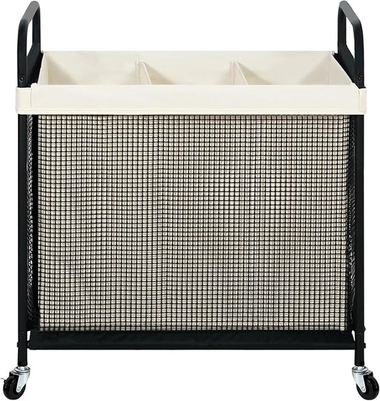 STO STO Laundry Hamper 3 Section, 120L Rolling Laundry Sorter Cart with Removable and Washable Liner Bag, Rolling Clothes Hamper with Metal Handle for Laundry Room and Bedroom-Ruum Studio Home