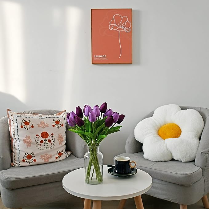 Mandy's Artificial Tulips 20 Stems Shades of Purple PU Faux Flowers for Wedding Home Decor 13.5 Inch-Ruum Studio Home