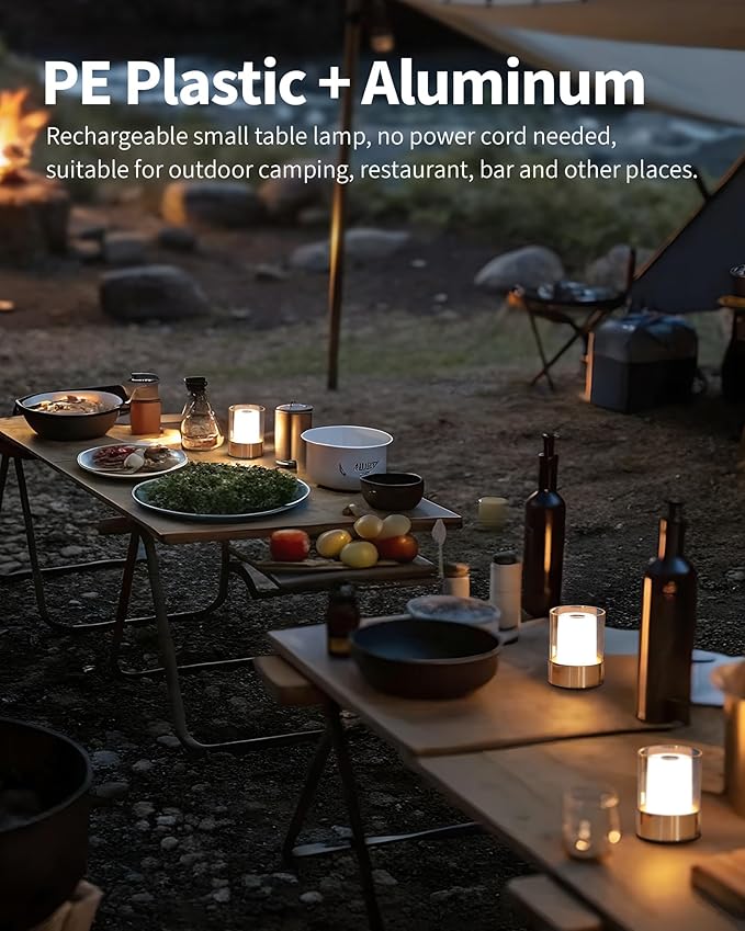 4" Mini Dining Table Light 2 Pack for Buffet Restaurant, Outdoor Waterproof Lamps for Bathroom Camping, Rechargeable Cordless Table Lamp for Bar, Touch Warm Night Light for Nursery Baby (Gold)-Ruum Studio Home