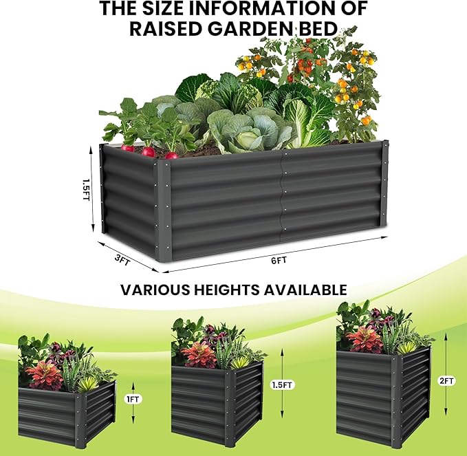 Galvanized Raised Garden Bed Outdoor, 2 Pcs 6x3x1.5FT Outdoor Large Planter Raised Beds Open Base with Safety Edge and Glove for Vegetables Flowers Ground Planter, Dark Grey-Ruum Studio Home