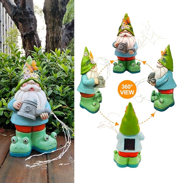 Solar Watering Can Gnome Light Waterproof - Funny Gnome Mother' s Day Gifts for Mom Women Solar Outdoor LED Lights Resin Large Garden Gnomes Statues Decor Lantern Figurines Decorations Indoor Porch-Ruum Studio Home