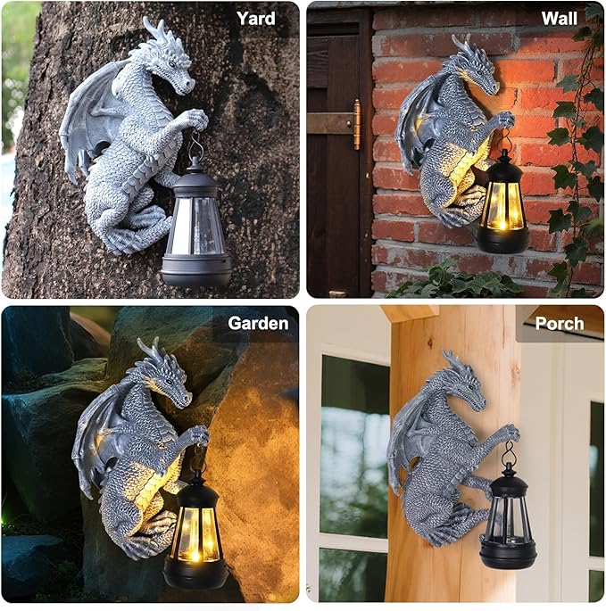 Garden Statues Tree Hugger Dragon - Halloween Dragon Statue Solar Lights Outdoor Patio Wall Decor,Christmas& Mothers Day&Birthday Gifts for Grandma Mom Women,Ideas Arts Crafts Waterproof Resin Lantern-Ruum Studio Home