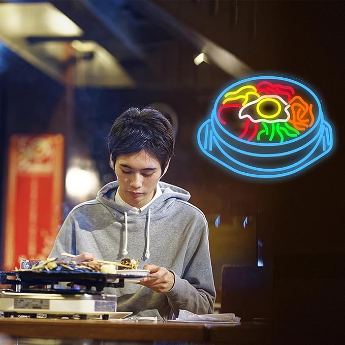 LISIGNVE Bibimbap Neon Sign USB Korean Food Led Light Up Sign Korean Bibimbap Neon Light for Restaurant Kitchen Diner Room Business Wall Decor(16.5”*12.6”)-Ruum Studio Home