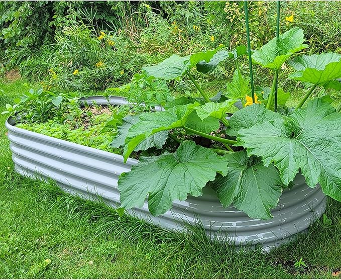 1 Pack 8x3x1.5FT Galvanized Raised Garden Bed Kit Oval Metal Ground Planter Box Outdoor Bottomless Planter Raised Beds for Vegetables Flowers Herbs Fruits, Gray-Ruum Studio Home