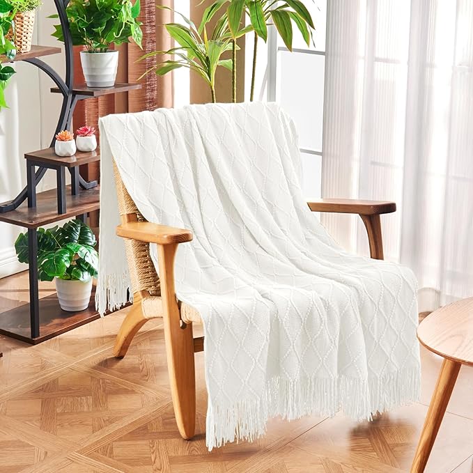 inhand Knitted Throw Blanket for Couch and Bed, Soft Living Room Home Decor Knitted Blanket with Tassel, Outdoor Lightweight Breathable Summer Blanket, Farmhouse Warm Woven Decorative, 50"x60"-Ruum Studio Home