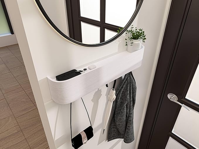 OLEEK Wall Mounted Coat Rack with Shelf - Wall entryway Shelf with Hooks - entryway Hooks - Modern Coat Rack - Wooden Mount for Home Decor - Jacket Hanger-Ruum Studio Home