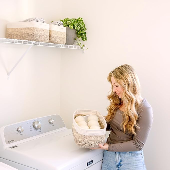 NaturalCozy 13.5”x8.5”x5.5” Storage Baskets for Shelves 3 Pack | Cotton Rope Woven Small Baskets for Organizing | Small Storage Bins for Nursery, Bathroom, Closet, Cube Shelf, Decorative, Gift-Ruum Studio Home