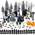56 Pcs Halloween Village Accessories Set Halloween Haunted House Village Set Miniature Tombstones Tree Fake Spiders Fence Streetlamp Figurines for Home Table Party Decor-Ruum Studio Home