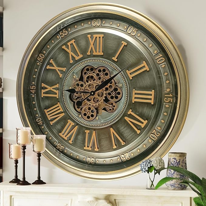 32'' Inch Real Moving Gear Wall Clock Ireland Line (Brass Antique, 32 inches (80 cm))-Ruum Studio Home