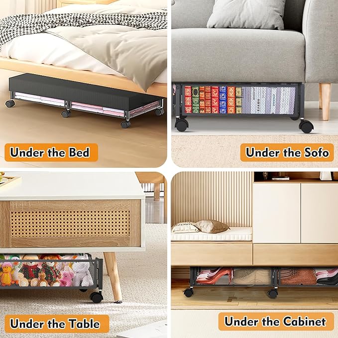 2 Pack Under Bed Storage with Wheels, 36" Lengthen Underbed Storage Containers with Lids, Large Capacity Under Bed Shoe Storage, Metal Clothes Organizer, Storage Box for Clothing Shoes Blankets Sheet-Ruum Studio Home