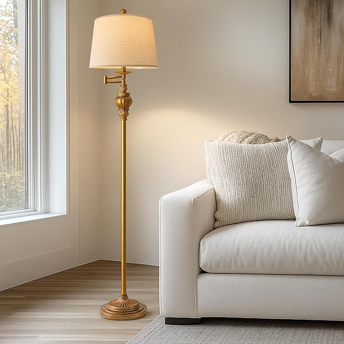 61" Vintage Floor Lamp with 350° Adjustable Swing Arm, Gold Standing Lamp for Bedroom Living Room Nightstand Bedside Retro Farmhouse Mid Century Lamp Light Home Décor Office Gifts-Ruum Studio Home