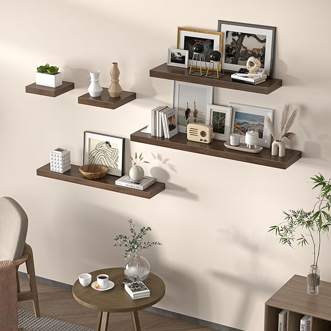 Floating Shelves for Wall, 36" W x 8" D x 1.5" H, Wooden Wall Mounted Display Shelves with Invisible Brackets for Living Room, Bedroom, Bathroom, Kitchen Decor and Storage, Set of 2, Walnut-Ruum Studio Home