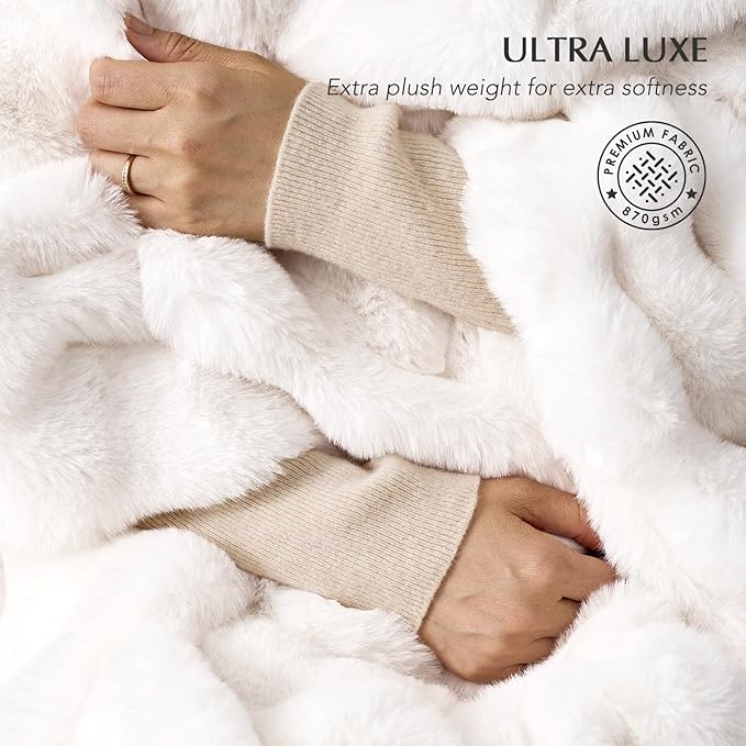 EVERGRACE Ultra Soft Luxury Fluffy Ridgeline Faux Rabbit Fur Throw Blanket, Thick Warm Bubble Throw for Bed, Cozy Plush Reversible Blankets for Couch, Chair, Sofa, Ivory White, 80x90 Inches, 870 GSM-Ruum Studio Home