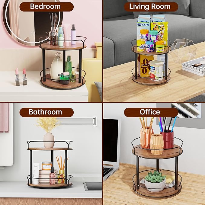 Lazy Susan Organizer 2 Tier - Turntable Spice Rack for Table Top, Wooden Rotating Lazy Susan for Cabinet Pantry Kitchen Countertop Dining Table Cupboard Bathroom Vanity Storage-Ruum Studio Home