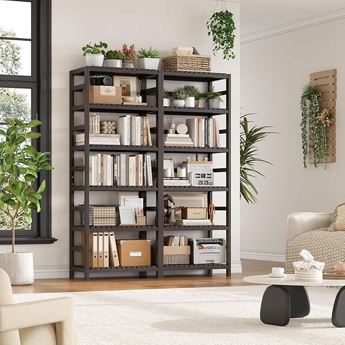 FOTOSOK 6-Tier Bamboo Shelf, Bamboo Bookcase with Adjustable Shelves, Free Standing Storage Shelf Unit, Plant Flower Stand for Kitchen, Bathroom, Home Office, Vintage-Ruum Studio Home