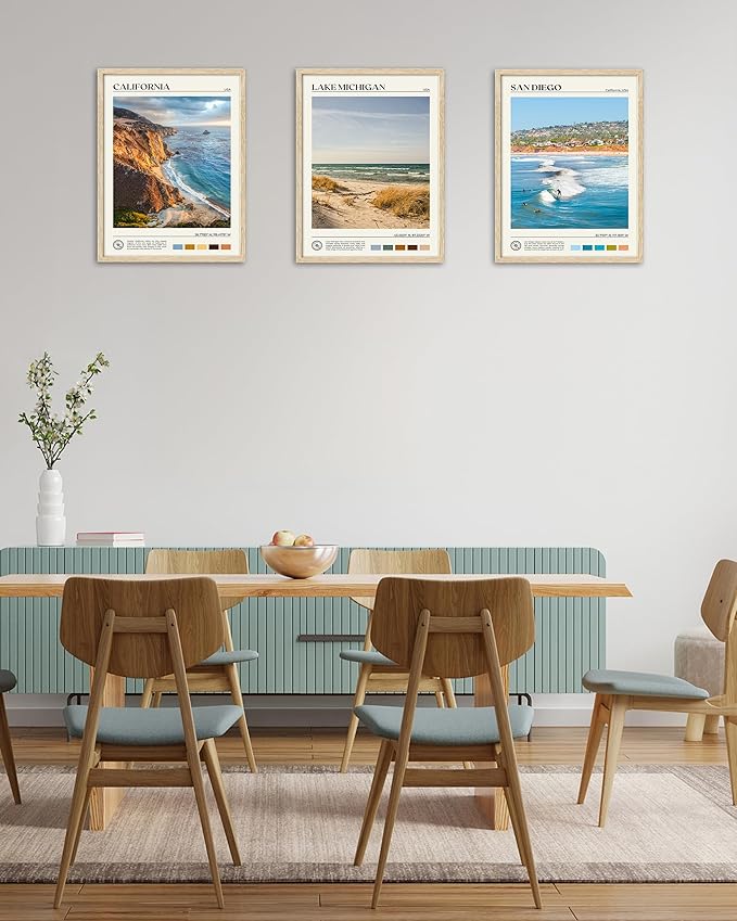 HesenDot Natural OAK Wood Coastal California Refers Framed Wall Art,12x16in Natural Seascape Canvas Wall Print,Classic Urban Landmark Wall Decor for Living Room,Bedroom,Office Gallery Gifts Set of 1-Ruum Studio Home