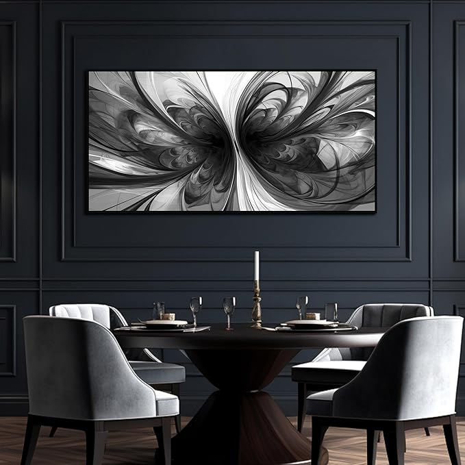 Large Abstract Canvas Wall Art for Living Room Black and White Wall Decor for Office Black Framed Wall Art 29 x 58 Inch-Ruum Studio Home