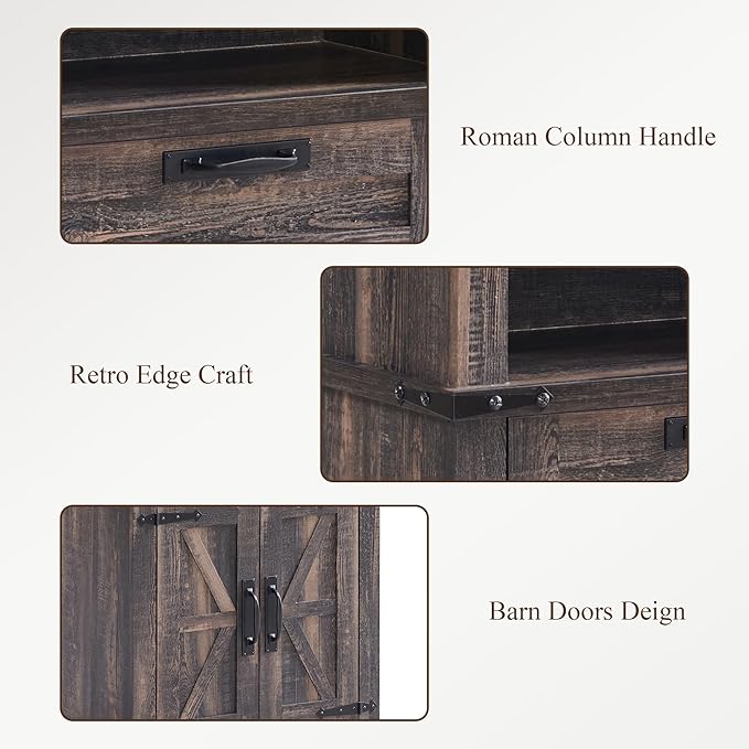 RedLemon Bookshelf with Storage Cabinet, 72" Tall Farmhouse Bookcase with Adjustable Shelves and Barn Door, 4 Tier Office Wood Bookshelf with Drawer for Office Library Living Room (Dark Rustic Oak)-Ruum Studio Home