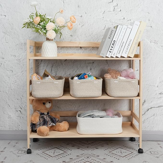 Small Woven Storage Baskets 12“X8”X5“ Decorative Rope Bins for Organizing Shelves, Closets, and Toys, Empty Gift Baskets, Cute Organizer Basket for Home and Office (oatmeal, regular)-Ruum Studio Home