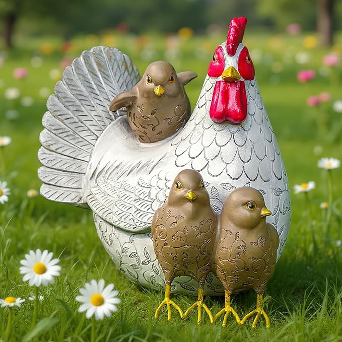 Elenon Chicken Outdoor Garden Statue Decorative, Adorable Flower Bed Rooster Outdoor Statue, Funny Yard Patio Art Decor Sculptures Table Ornament-Ruum Studio Home