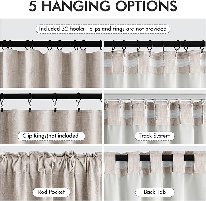 MIULEE 100% Blackout Curtains 120 Inch Long 2 Panels Set for Bedroom, Thick Luxury Faux Linen Black Out Curtain Room Darkening Back Tab Pleat Window Textured Drapes with Hooks for Living Room, Beige-Ruum Studio Home