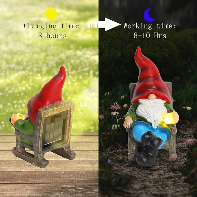 Garden Gnome Statue Solar Light Miniature Outdoor Decor Gnome Figurine for Outdoor Indoor Home Lawn Yard Balcony Porch Patio for Women Mom Grandma 3.54"x2.36"x4.72"-Ruum Studio Home