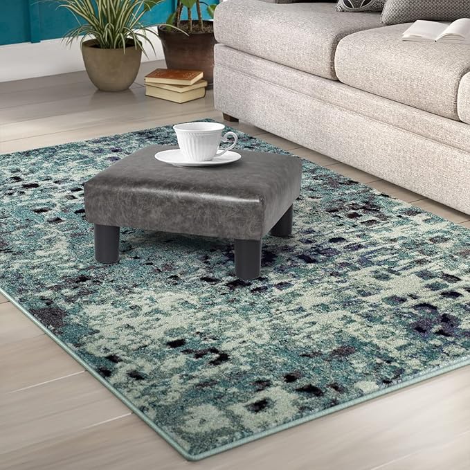 Joveco Small Footstool PU Leather Ottoman Square Footrest Stool Modern Padded Seat Chair for Living Room Bedroom Couch Dogs (Gray)-Ruum Studio Home