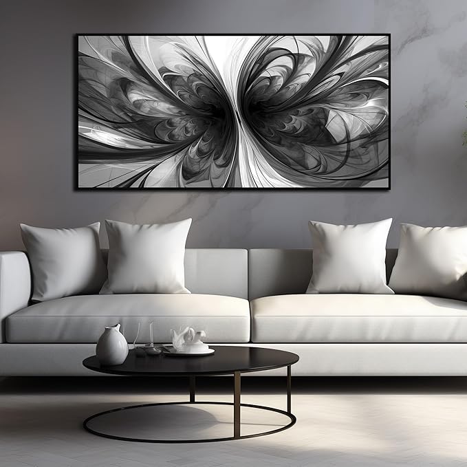 Large Abstract Canvas Wall Art for Living Room Black and White Wall Decor for Office Black Framed Wall Art 29 x 58 Inch-Ruum Studio Home
