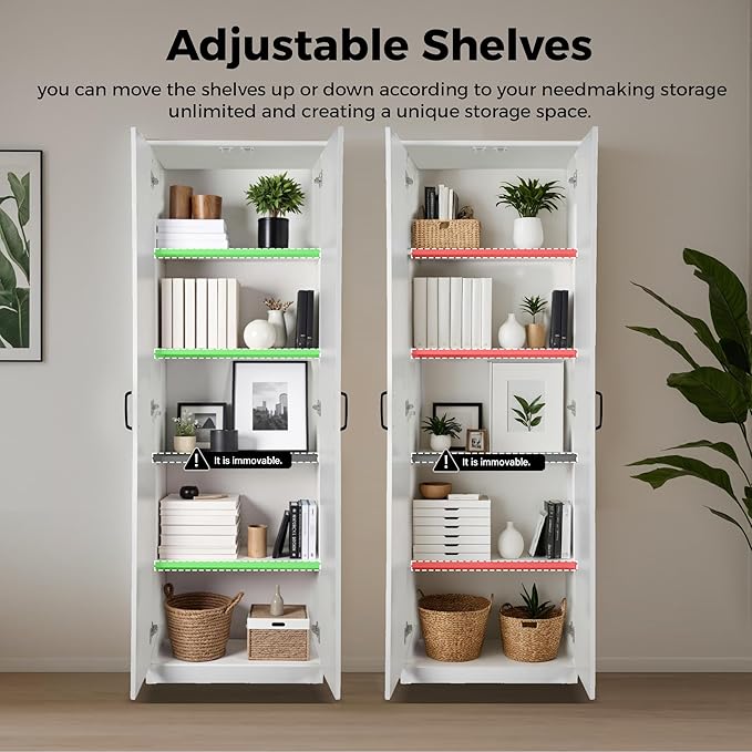 71" Tall Pantry Cabinet/Storage Cabinet, Wood Cupboard with 2 Door and 3 Adjustable Shelves for Kitchen, Dining Room, Living Room, Bathroom (Style 2)-Ruum Studio Home