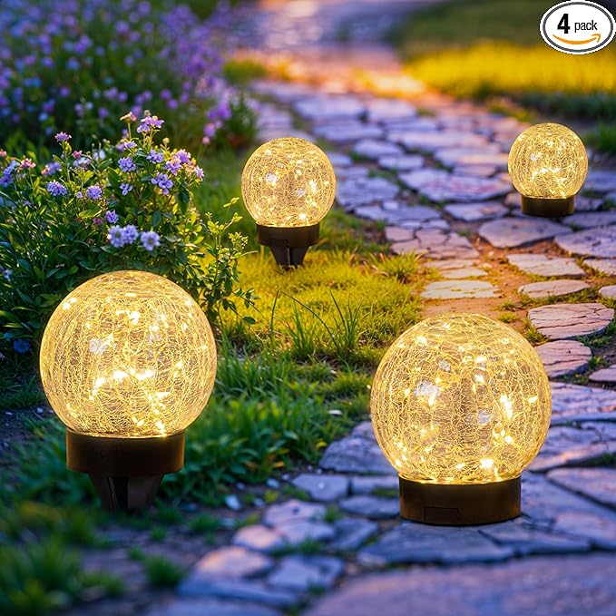 Beautyard Solar Globe Lights Outdoor USB Charged Garden Decor 3.94" Diameter 30LED 1000mAh Solar Globe Lights for Outdoor Indoor Mothers Day Gifts Holiday Decor(3.94'' Medium 4 Pack Warm White)-Ruum Studio Home
