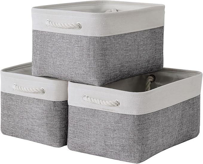 TheWarmHome Storage Bins for Shelves - 13.8L×9.8W×6.7H inch 3 Pack Medium Collapsible Storage Baskets for Organizing | Fabric Storage Cubes for Linen Closet Toy Home (White&Grey)-Ruum Studio Home