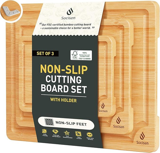 Bamboo Cutting Board Set Non Slip Feet with Holder Over Sink Kitchen Gadgets Charcuterie & Chopping Board Apartment Essentials New Home Must Haves Things Stuff Accessories House Housewarming Gifts-Ruum Studio Home