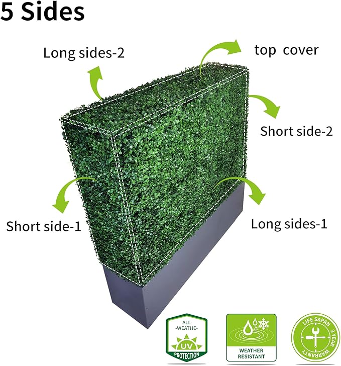 AGPL Upgraded Artificial Boxwood Hedge Wall with Gray Color Planter Box (33.5" Height 48" Width 12" Deep) …-Ruum Studio Home