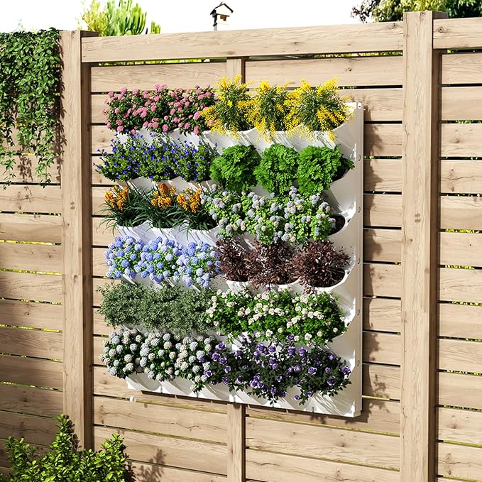 Self-Watering Vertical Wall Planter, 36 Pots Wall Mounted Garden for Indoor/Outdoor, Stackable Planter, Includes Panels, for Herbs, Flowers & Vegetables (White)-Ruum Studio Home