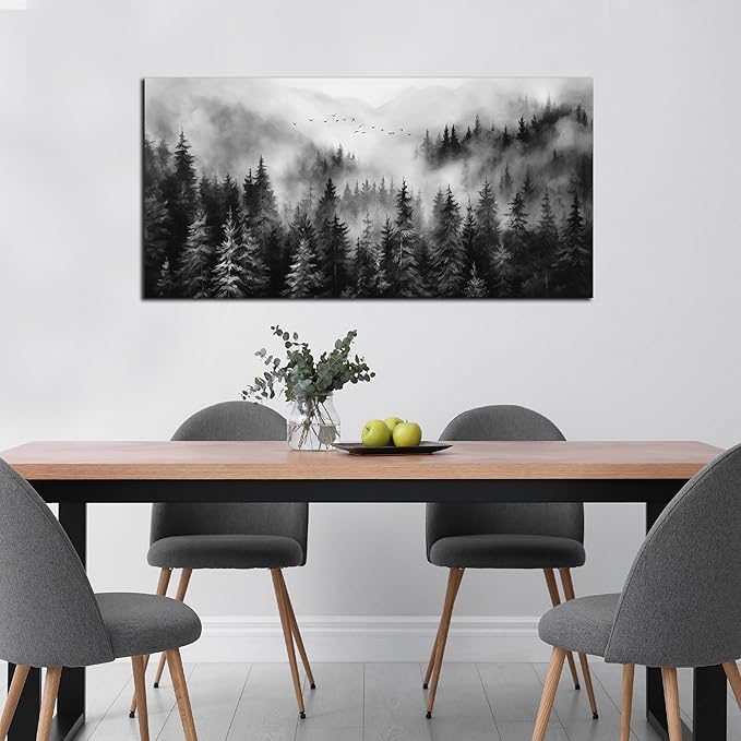 Black and White Canvas Wall Art for Office,Forest Wall Art for Bedroom Above Bed 24 x 48 Inch-Ruum Studio Home