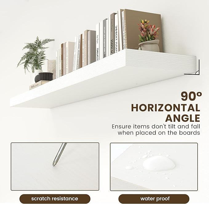 White Floating Shelves for Wall - 72 Inch Wide x 12 Inch Deep Wall Shelves Set of 1 - Rustic White Wood Shelves for Living Room, Bathroom, Laundry Room, Bedroom, Kitchen, Home Office-Ruum Studio Home