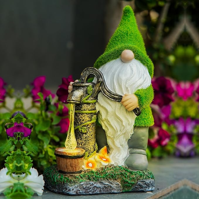 Water Pump Gnome Decorations for Yard/Lawn Outdoors Decor – Weatherproof Garden Statue – Fun Spring Summer Charming Gnomes Gifts for Women (Forest Green) and Home.-Ruum Studio Home