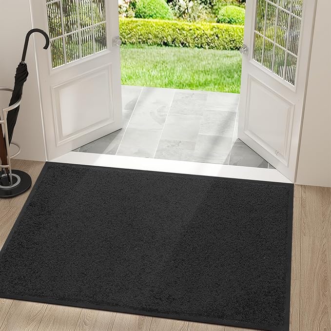 Mibao Dirt Trapper Door Mat for Indoor Outdoor, Waterproof All-Season, All-Weather Doormat, Heavy Duty Non-Slip Entrance Rug, Low Profile Absorbent Entrance Mat Carpet, 36" x 48", Black-Ruum Studio Home