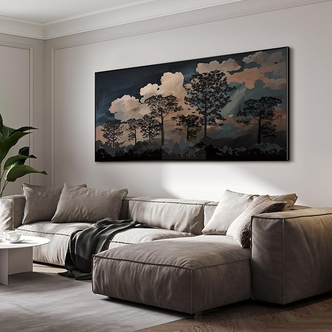 SIGNWIN 24"x46" Extra Large Framed Wall Art Silhouetted Trees at Dusk, Dramatic Forest and Cloudscape for Home Living Room Bedroom Decor (Frame Assembly Required)-Ruum Studio Home