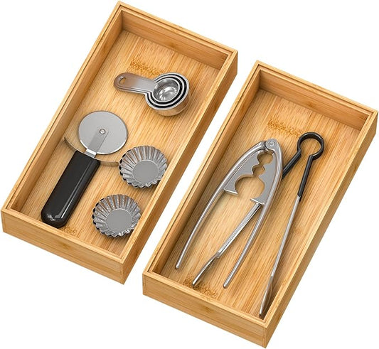 Bamboo Kitchen Drawer Organizer,Stackable Silverware Tray Utensil Organizer Cutlery Holder for Kitchen,Wooden Storage Box for Bathroom, Multi-Use Drawer Organizer for Office,Makeup(12x6x2.5 inch）-Ruum Studio Home