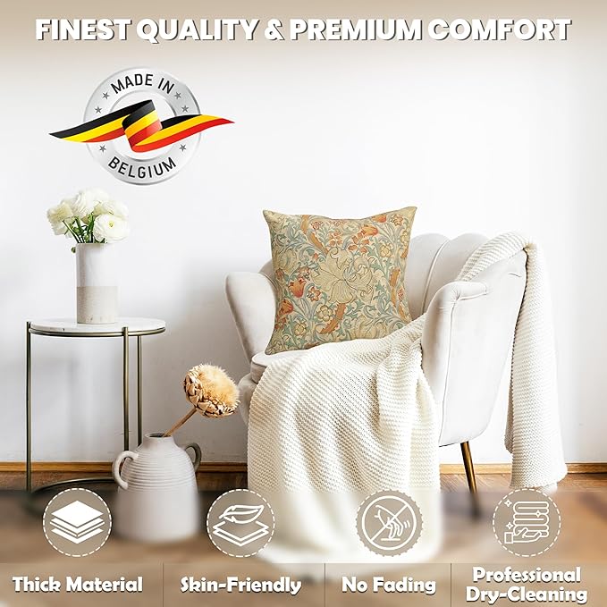 Charlotte Home Furnishings Throw Pillow Covers, Decorative Boho Pillow Cover for Couch, Living Room, Golden Lily Light Square Cushion Cases 18x18 in, European Cotton Jacquard Woven, Cozy Bedroom Decor-Ruum Studio Home