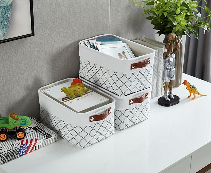 DECOMOMO Small Storage Basket, Closet Storage Bins, Baskets for Organizing Shelves (White Check, Small - 6 Pack)-Ruum Studio Home