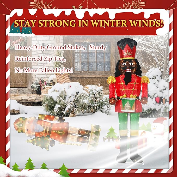 61Inch Nutcracker Christmas Decor Outdoor with LEDs 5 Feet Lighted Large Nutcracker Lighted Christmas Decorations Outdoor with Stakes & Zip Ties for Xmas Yard, Porch, Lawn-Ruum Studio Home