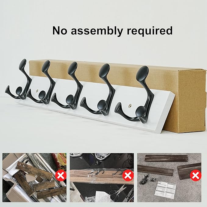 SKOLOO 24-Inch White Wood Coat Rack Wall Mount with 5 Triple Hooks - Ideal for Family Entrances, Classrooms, and Pet Supplies Storage - Perfect Coat Hooks for Wall, Pack of 2-Ruum Studio Home