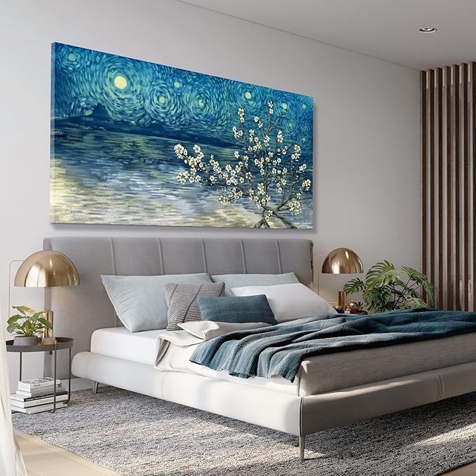 amatop Extra Large Wall Art Floral Tree Canvas Print for Living Room Bedroom Office– Oversized Plum Blossom Lake Landscape Picture Modern Blue Teal Nature Artwork Decor 58x29 Inch-Ruum Studio Home