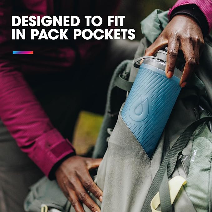 Hydrapak Flux - Collapsible Backpacking Water Bottle (1.5 Liter) - BPA Free, Ultra Light, Spill-Proof Twist Cap - Mammoth Grey
